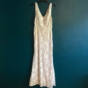 Off White Lace Floor Length Dress